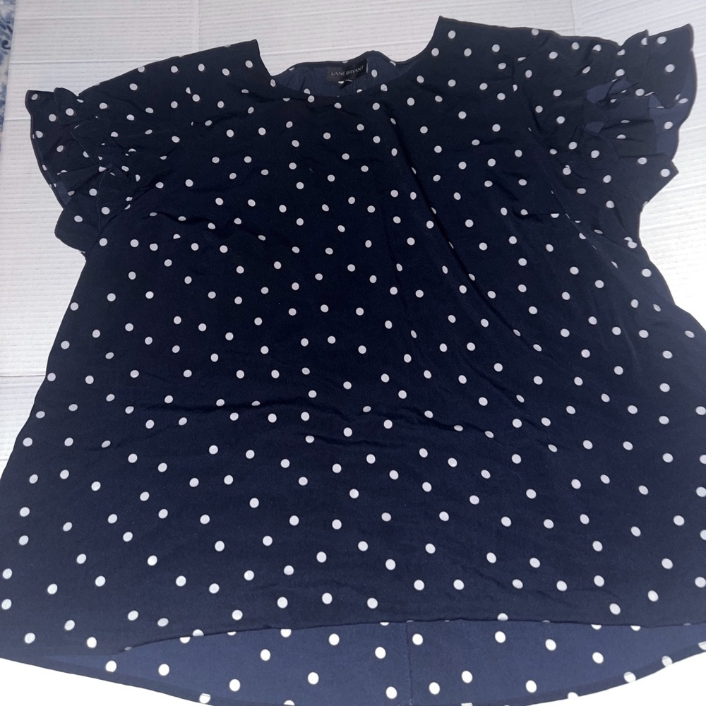 Lane Bryant Blue Blouse with Short Ruffled Sleeves and Relaxed Fit